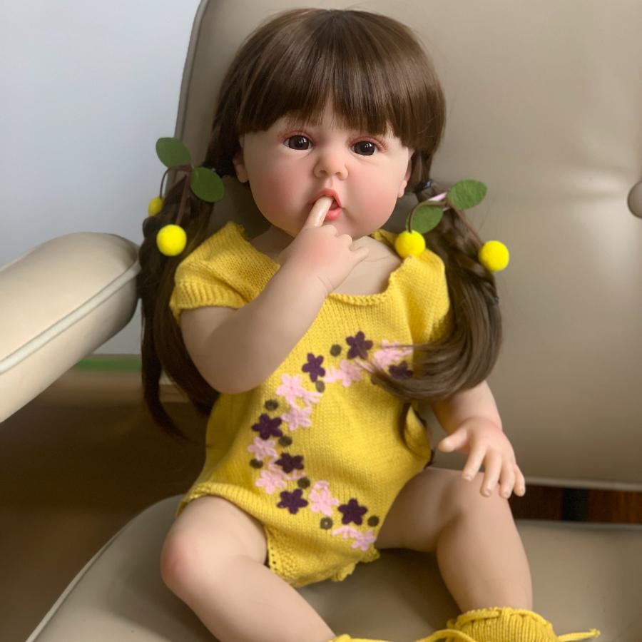 

BZDOLL Коричневые Длинные Волосы Реалистичная Милая Полностью Виниловое Тело 55 СМ 22 Дюйма Кукла Реборн для Девочки Игрушка Реалистичная Принцесса Малышка Бебе vinyl body doll