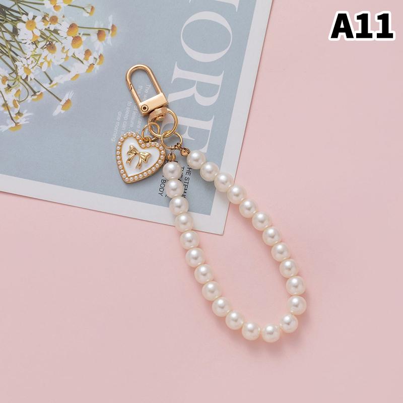 Simulation Pearl Keychains Love Flower Pendant For Bag Car Doll Pendant Beaded Key Charm Decoration For Women Mobile Phone DIY