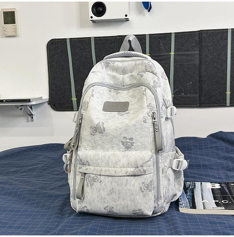Schoolbag new Korean version ins bear printed schoolbag female high-value junior and high school students multi-compartment college style backpack