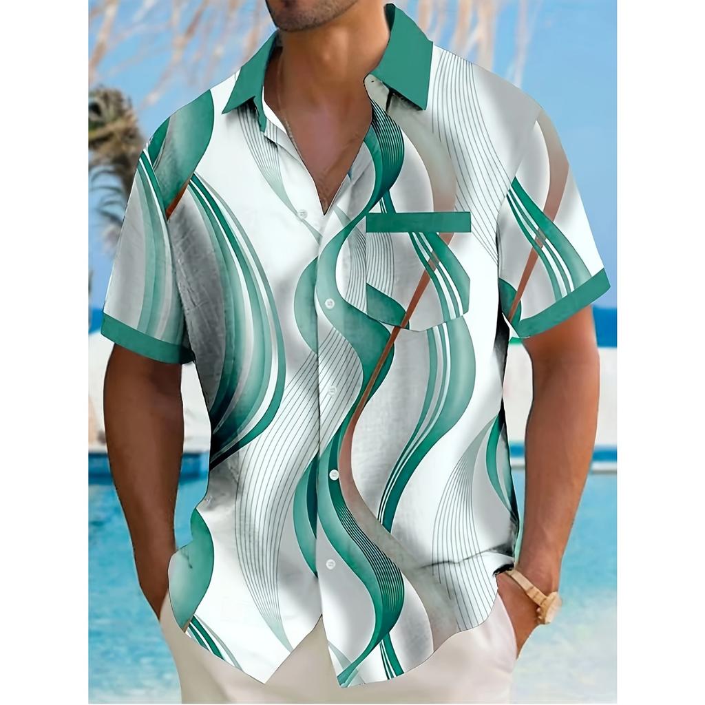 Men's Summer Casual Shirt | Geometric Printed Short Sleeved Shirt | Fashion Shirt