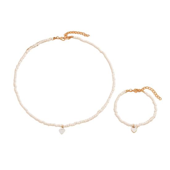 2Pcs/Set Women Necklace Bracelet Faux Pearl Decor Geometric Design Adjustable Length Rose Golden Necklace Wristband Set