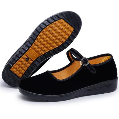 Yan Black Cloth Shoes Women's Flat Bottom Middleaged and Elderly Soft Sole Black Work Shoes Women's Shoes Hotel Overtime Work