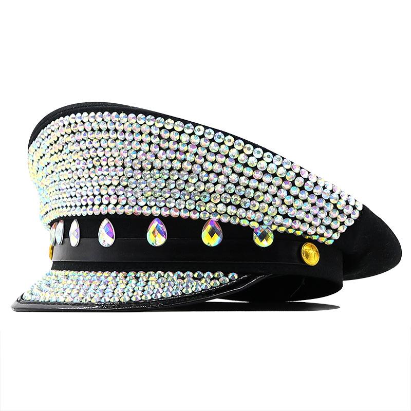 European and American new flat top hat fashion pearl rhinestone trend navy hat British retro versatile cap women