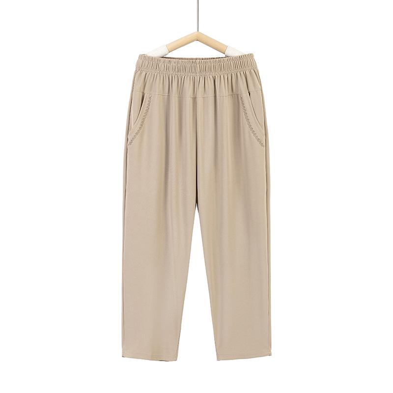 

Women s Plus Size High Waist Elastic Pants for Middle-aged and Elderly - Summer Thin, Loose, Seven/Nine-point Grandma Style 2XL