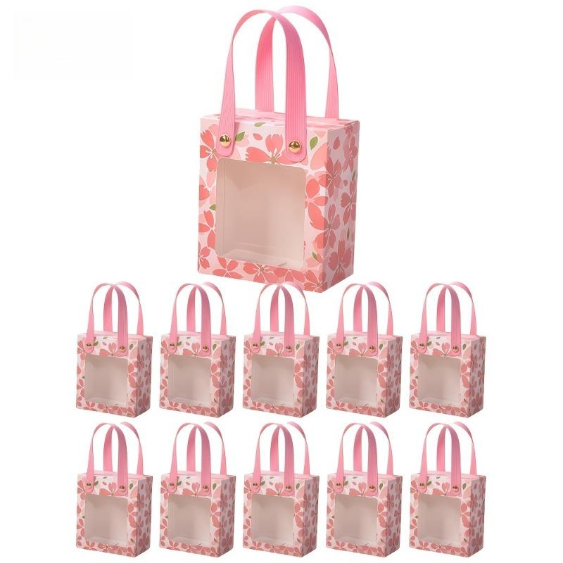 50pcs Gold-Foil Cherry Blossom Pattern Gift Boxes Pink Paper Boxes See-Through Windows for Birthdays Weddings Celebrations Event