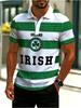 Men'S Novelty Polo Shirt, Ireland Irish Four-Leaf Clover Design, Green And White Striped, Mixed Colors, Multiple Sizes Available, Festive Green Theme,