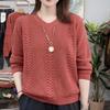 Round Neck Solid Color Knitted Sweater for Women Stylish Middle-aged Mother Slimming Top