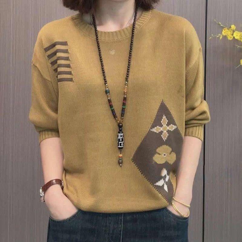 Loose Slim Looking 40.00 Kg-100.00 Kg Jacquard Ethnic Style Sweater