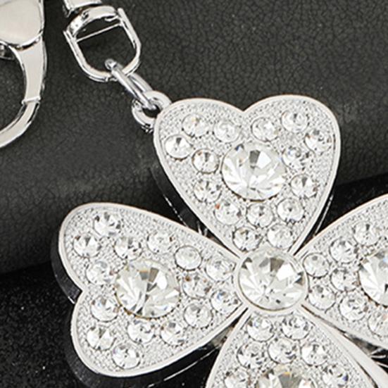 Four Leaf Clover Keychain Sparkling Rhinestone Lucky Charm with Lobster Clasp for Bags And Keys Gift for Women
