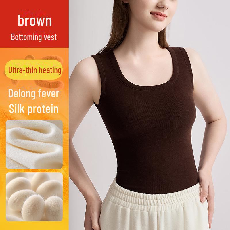 

Женский термотоп с квадратным воротником и нагрудной подкладкой, немецкий бархат, без бюстгальтера, плюс бархат, для осени и зимы L коричневый