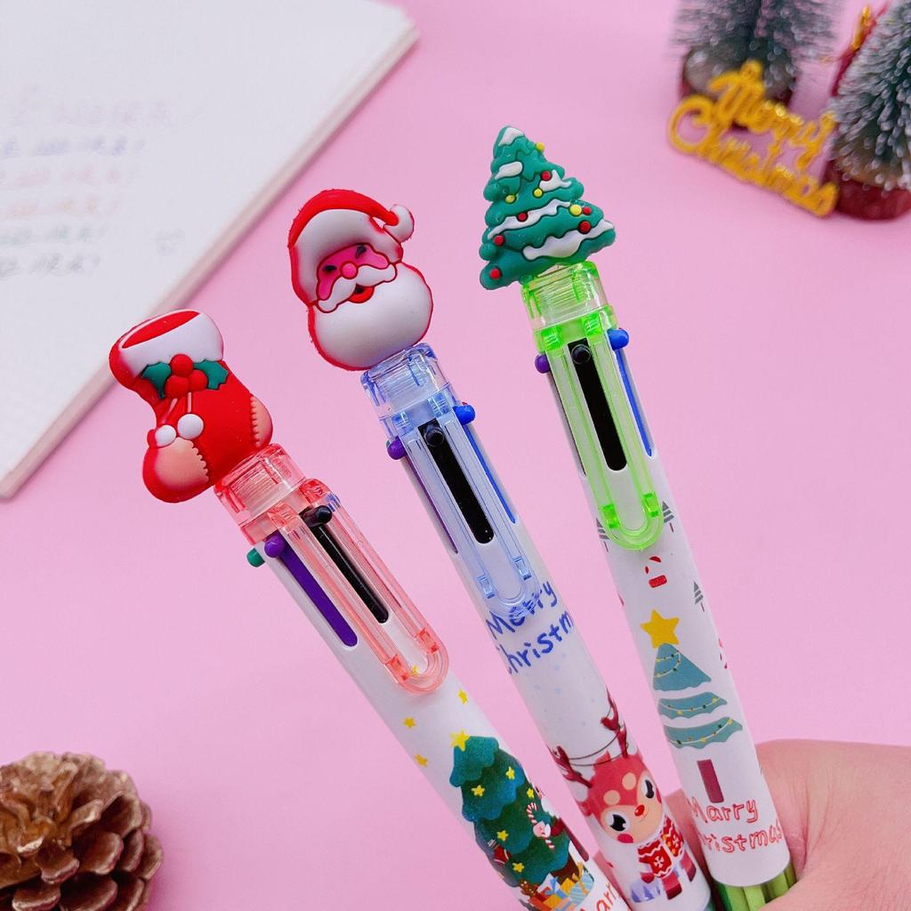 Christmas 6-Color Santa Claus Ballpoint Pen: Multi-Color Push-Button Journaling Pen for Students