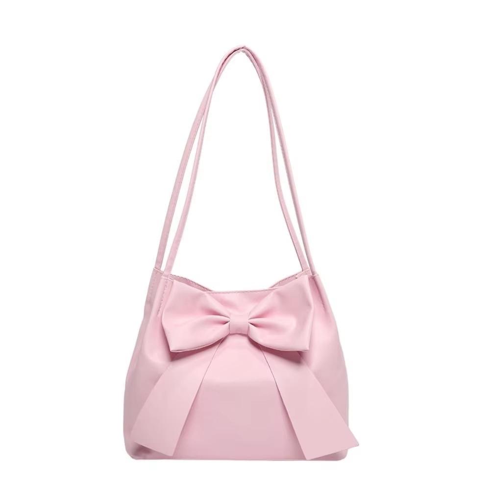Bucket Bag PU Bow Shoulder Bag Solid Color Fashion Underarm Bag Simple INS Tote Bag  Children