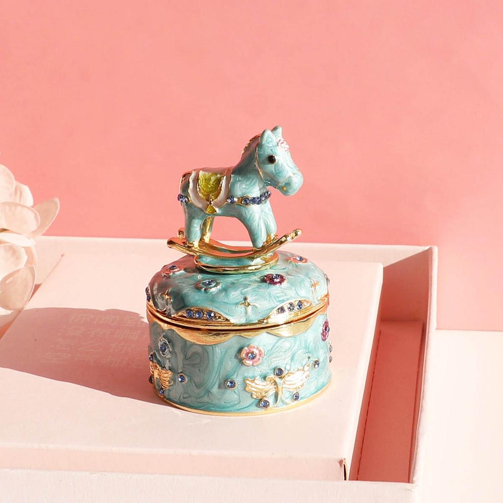 Valentine Gift Alloy Rocking Horse Jewelry Box Enamel Craft Decor Birthday Present