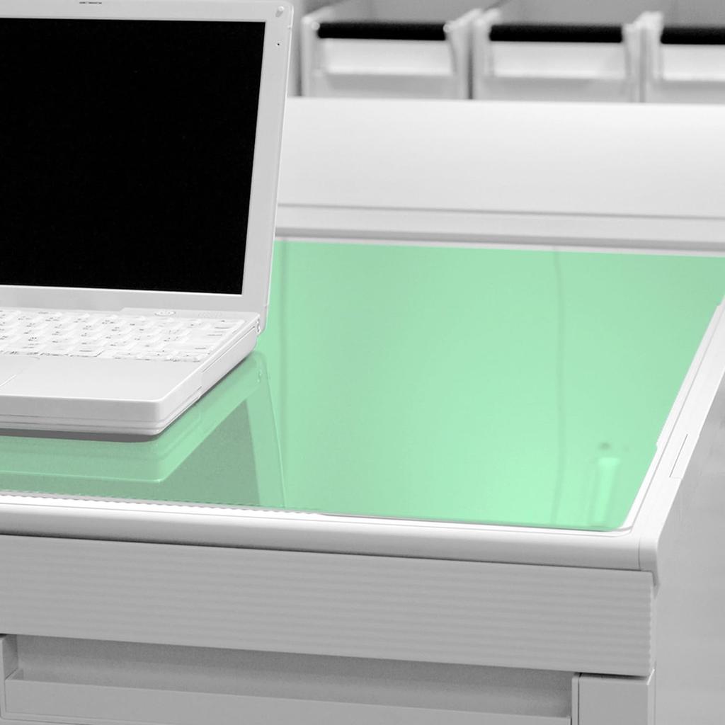 Plus Desk Mat, Hard, Hard to the touch, with underlay, Glossy finish, Ink transfer resistant, 4mm thick, 600 x 450mm, Transparent + Light Green,