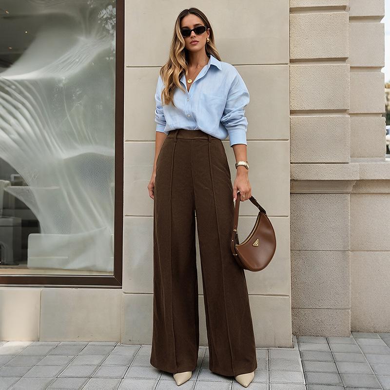 Fall New Style Solid Color High-waist Wide-leg Casual Pants for Women
