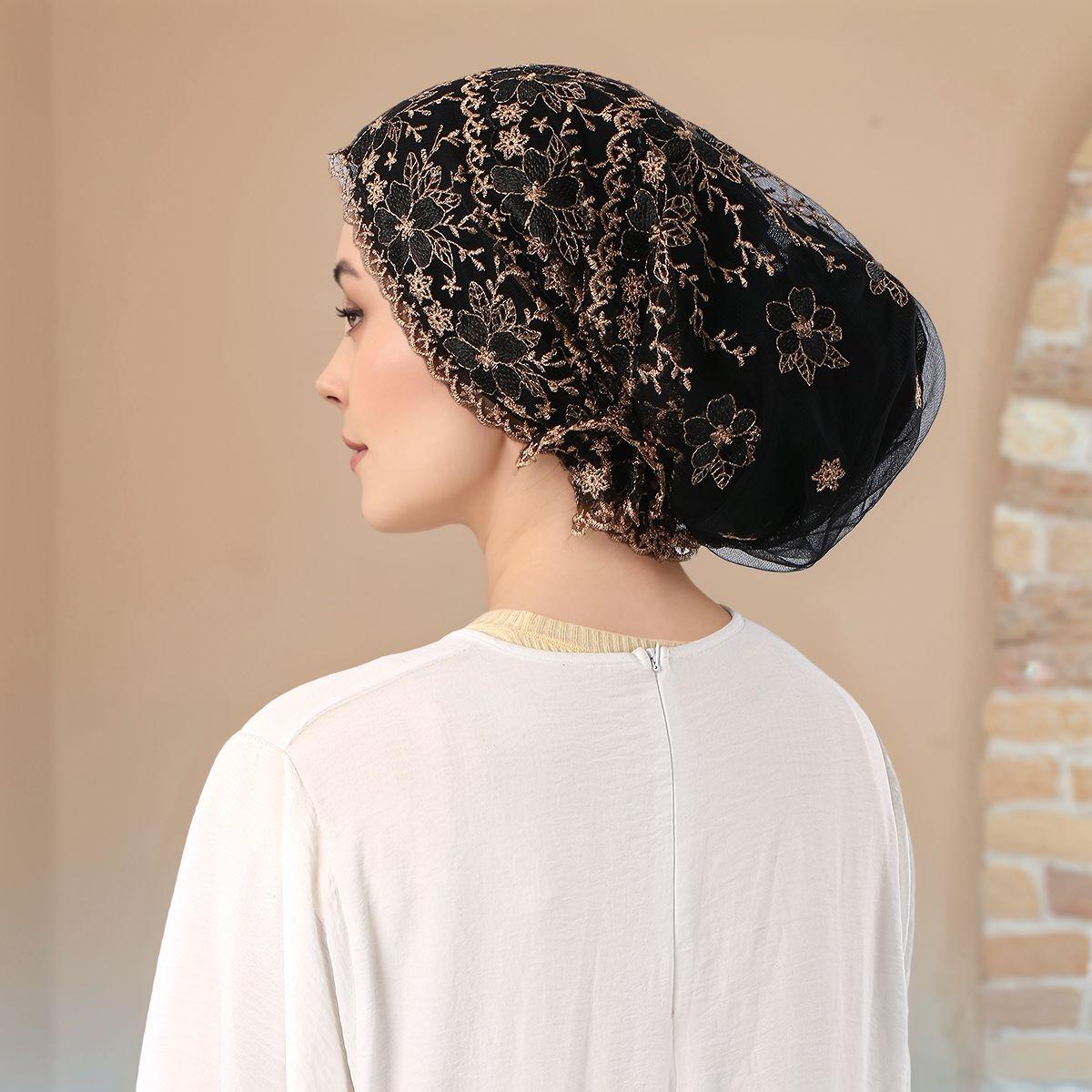 

Кепки-шляпы с кружевом и цветочной вышивкой, женские мусульманские хиджабы, роскошный дышащий головной платок, исламские шляпы-тюрбаны, шляпа для поклонения в Дубае, арабская