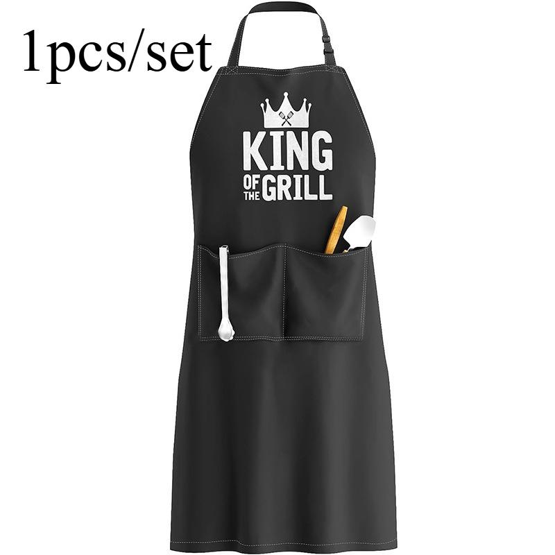 

1pcs Adjustable Neck Long Apron with Letters Polyester Kitchen Work Aprons for Home Cafe Cooking Bibs Housewarming Gift 68x89cm чёрный