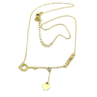 [P7838] - Golden 'Lucky' Steel Designer Necklace (heart-key-lucky)