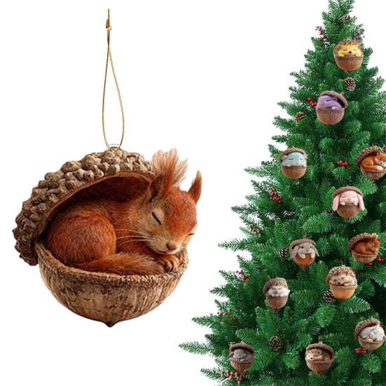 Pine Cone Animal Charm Easy to Hang Acrylic Christmas Hanging Decoration with Festive Theme Bright Color Animal Ornament