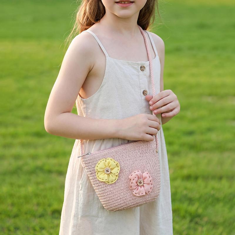 Mini  Handmade Girls Summer Children Weaving Bag Shoulder Bag Handbags Straw Beach Bag