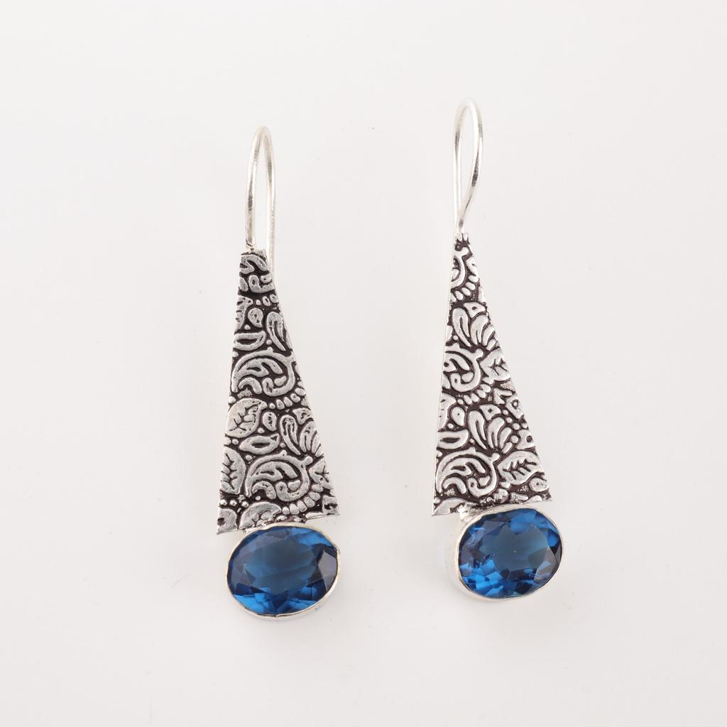 Natürlicher London Blue Topas Edelstein 925 Sterlingsilber Schmuck Ohrringe 1,9" EE-165-8