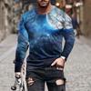 Fashionable 3D Printed Men's Casual Round Neck Long Sleeved T-shirt