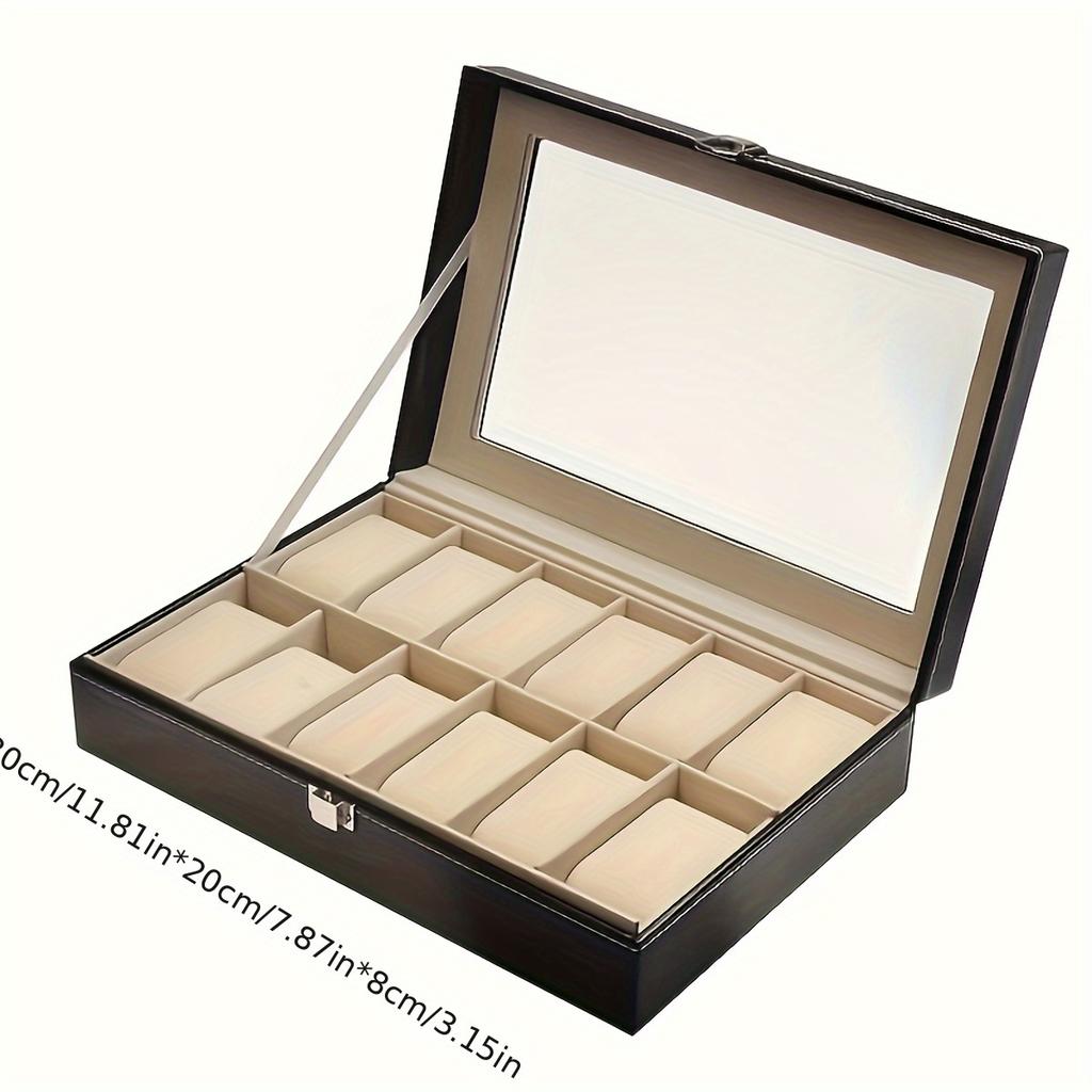 High-Value Faux Leather 12-Position Watch Storage Box Wristwatch Window Display Large Capacity with Lid Watch Box