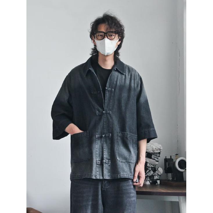 Summer New Chinese Style Vintage Denim Jacket For Men And Women, Loose Retro Button Washed Denim Top