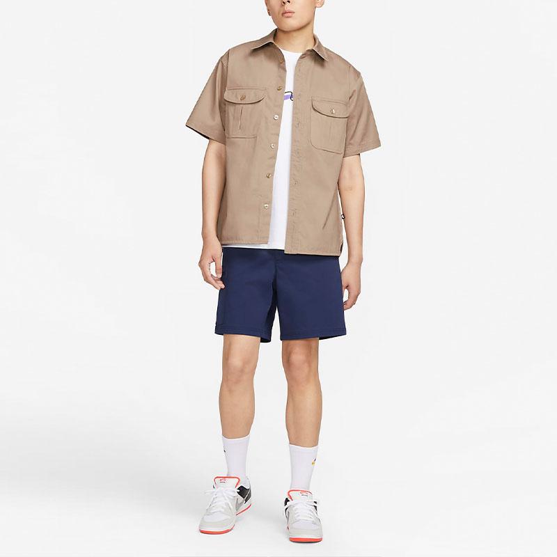 Nike Sb Tanglin Solid Woven Skateboarding Short Sleeve Shirt Unisex Tops Khaki FQ0400-247