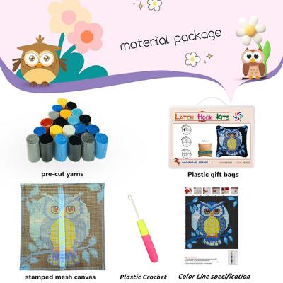 Latch Hook Pillow Case Rug Sewing Set with Pre-Printed Pattern DIY Crochet Yarn Embroidery Needlework Craft Kits Home Decor