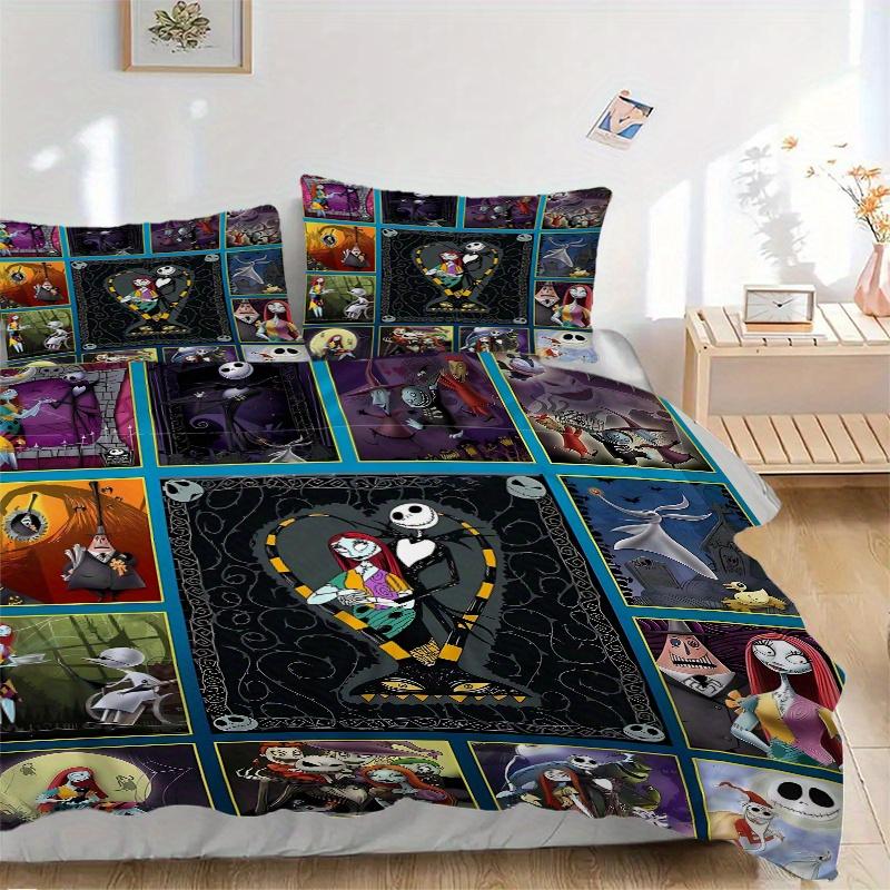 3pcs Jack Tim Burtons The Nightmare Before Christmas Quilt Cover Set (1 Quilt Cover + 2 Pillowcases Without Pillow Core), High-Definition Pr 135x200cm
