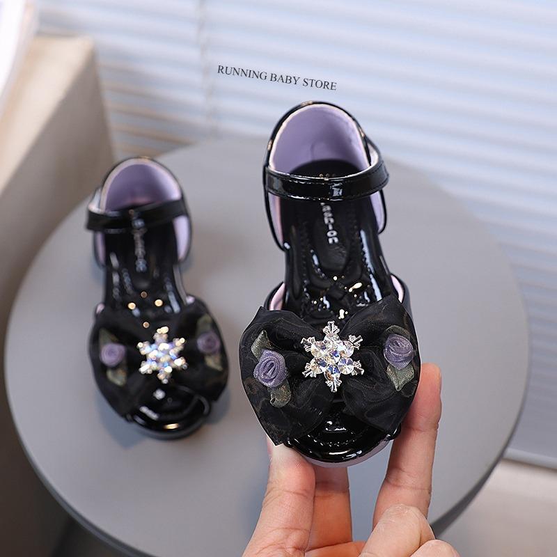 

Girl s Fish Mouth Shoes with Rose Appliques Party Sandals for Kids Nice Rhinestone Star Sandals Bow-tie Students Footwear I10263 22 чорний