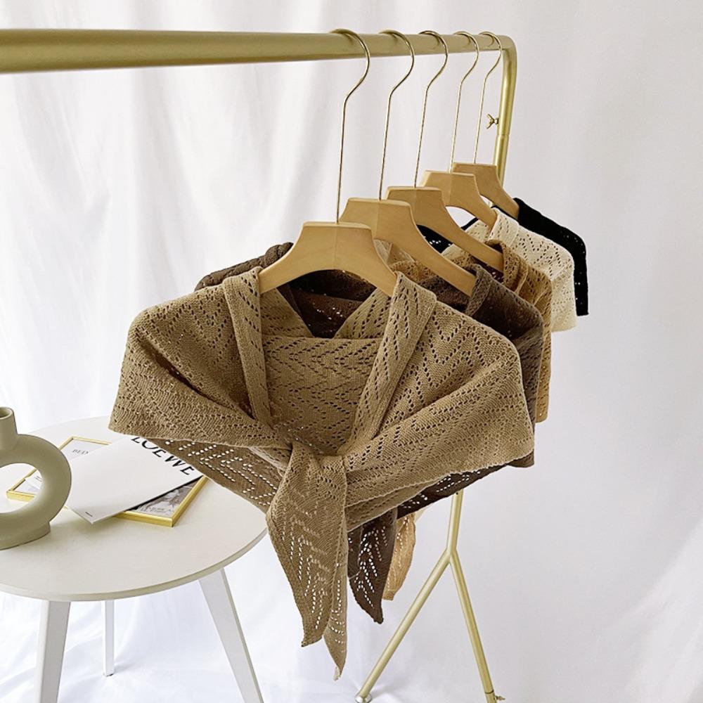 Triangle Shape Stripe Knitted Shawl Warp Knitting Shoulder Scarf Sun Protection Cape  Female