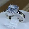 Original Four-Claw 925 Silver color Wedding Rings For Women Square AAAAA Big White Zircon Engagement Rings Jewelry