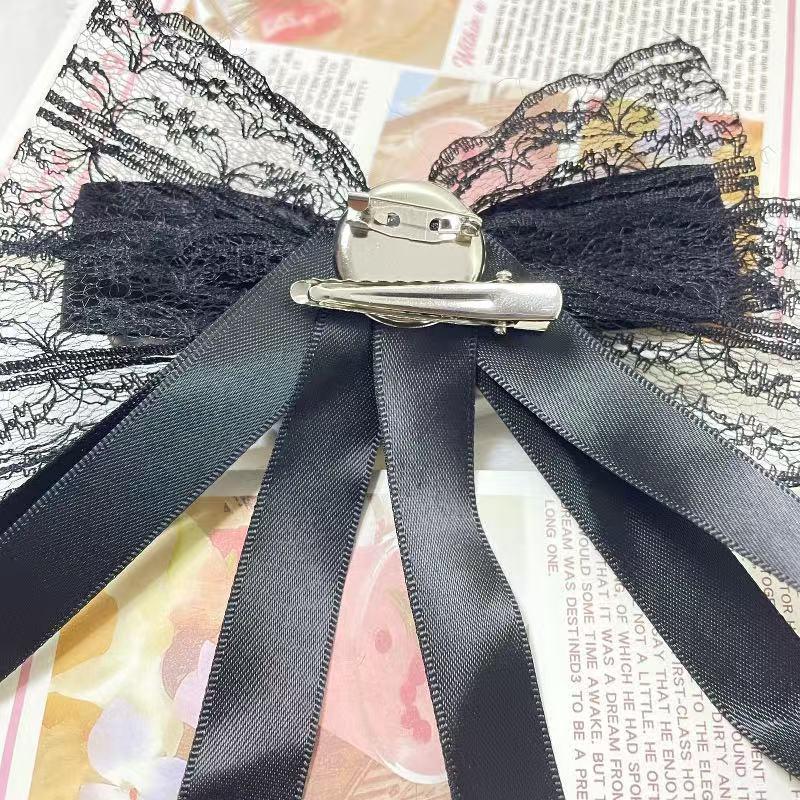Fabric Black Lace Bow Pearl Brooch Elegant Women Shirt Collar Pins Corsage Mourning Brooch Jewelry Brooch Hair Clip Dual-Purpose