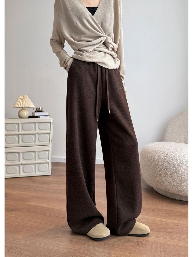Aixuan White Wool Acetate Wide-Leg Pants: 2025 Autumn/Winter Women's Casual Draped Trousers