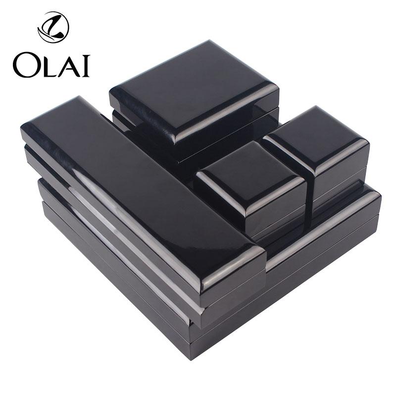 Customized Design Wooden Wedding Proposal Gift Ring Chain Black Jewelry Storage Box Packaging