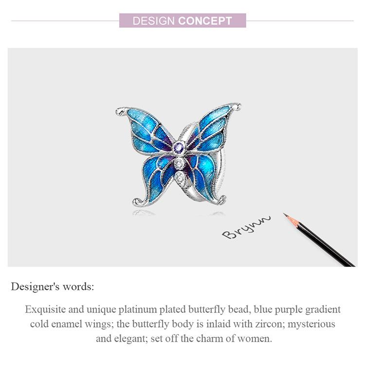 BAMOER Real 925 Sterling Silver Butterfly Silver Silicone Accessory Spacer Stopper Beads Fit Original DIY Charms Bracelet Jewelry