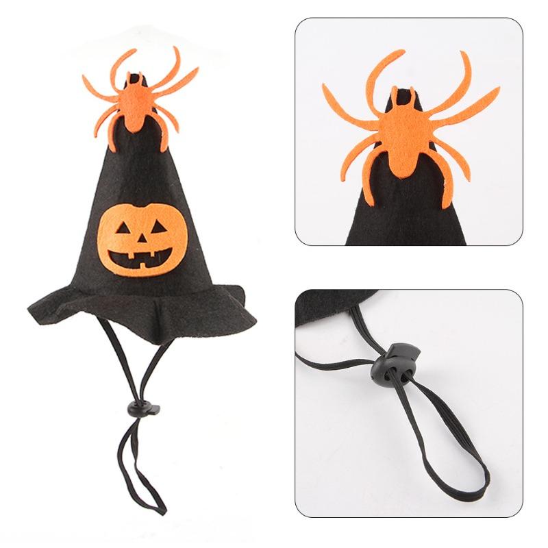 Halloween Cat Costume Set Witch Hat And Collar With Skull And Spider Web Design Pet Cloak Outfit Accessories Party Photo Props