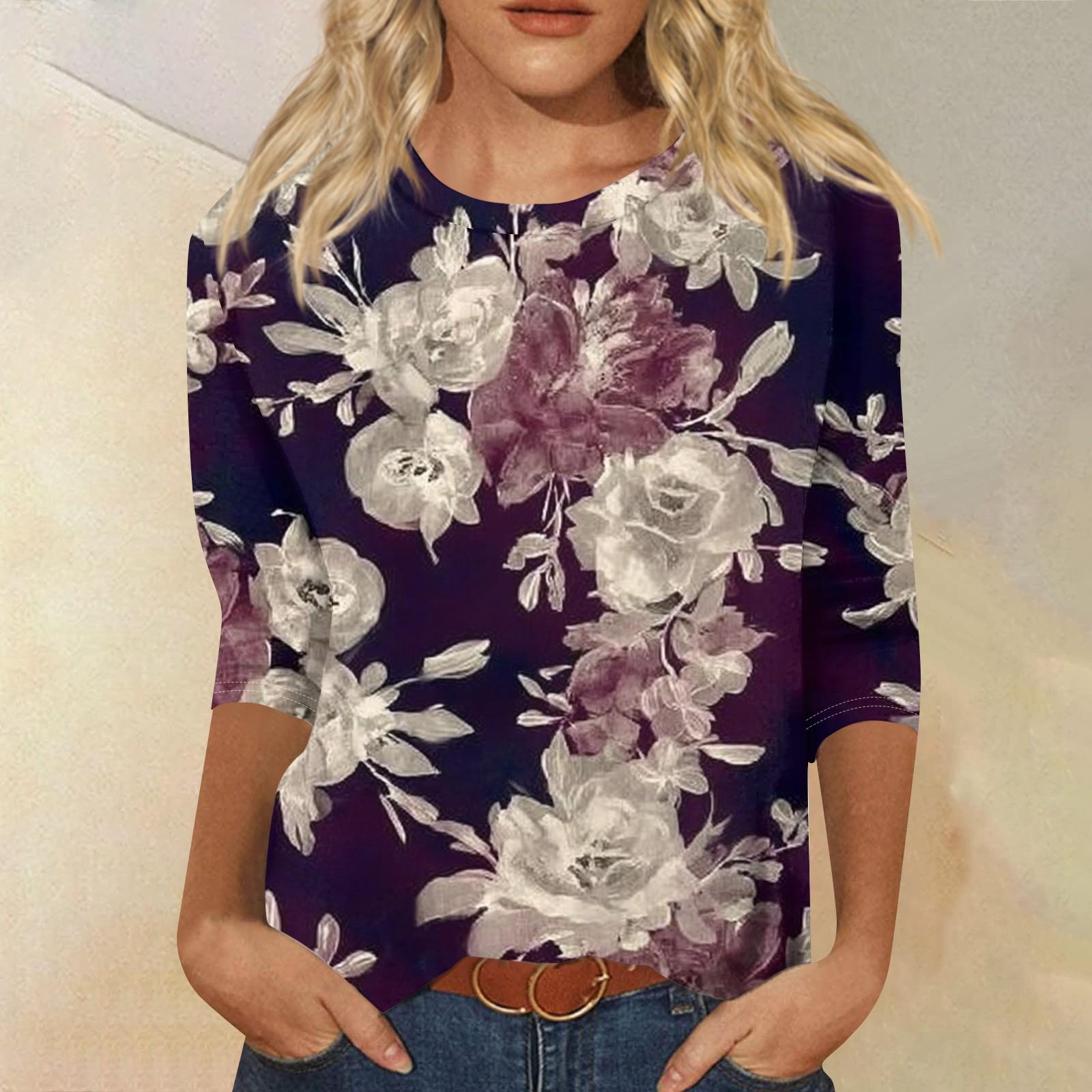 

Women s Fashion Casual Round Neck Three Quarter Sleeve Printed T-Shirt Top XXXXXL