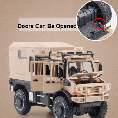 1:Maßstab 28 Unimog U5000 Land Rover Defender Spielzeugauto Modell Gummireifen Legierung Druckguss Geräusch Licht Geländefahrzeug Kinderspielzeug