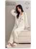 Women's Long-Sleeve Round Neck Pajama Set with Bra Pads, Wearable Outside, Cloud Cotton Loungewear