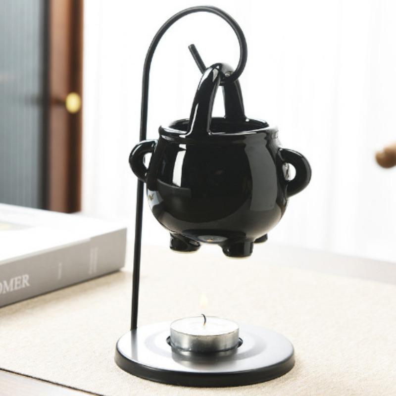 Ceramic Aromatherapy Stove Witch Soup Cup Creative Iron Frame Hook Ceramic Essential Oil Stove with Iron Frame Home Decoration