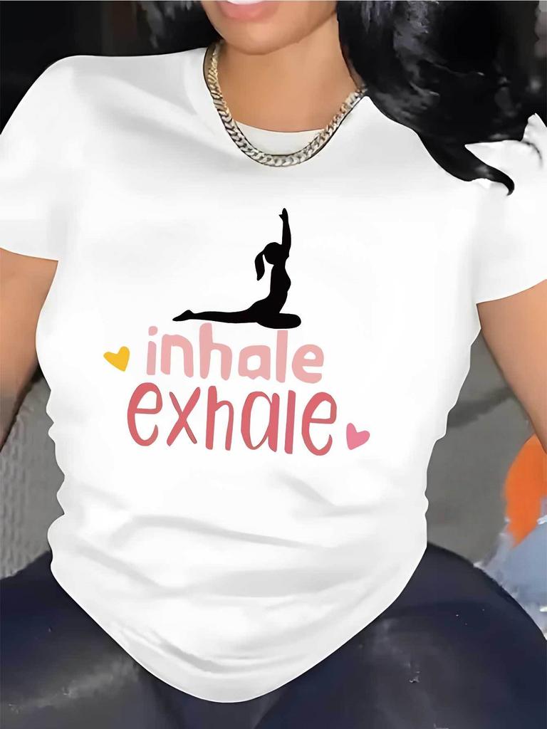 Best-selling Fashionable Women's Summer T-shirt with Yoga Pattern Print - Suitable for Daily Life, Travel, and Casual Wear