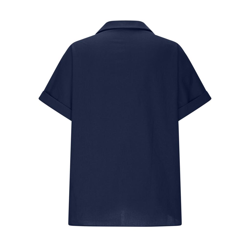 2026 Spring/Summer Cotton-Linen Pocket Button Short-Sleeve Shirt Casual Women's T-Shirt