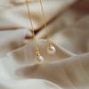 Gold Plated Pearl Threader Earrings, Delicate Long Chain Drop Earrings for Women