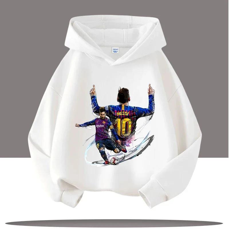 

Новая модель толстовки с капюшоном для мальчиков Звезда футбола Месси Размер 10 Мультяшный принт Повседневная рубашка - Одежда на осень/зиму 120
