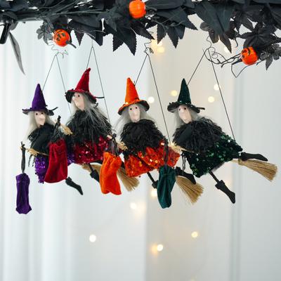 Halloween Hanging Witch Decor Hangable Witch Doll Ornament Small Flying Witch Figurine On A Broom for Garden Yard Haunted House Halloween Decor
