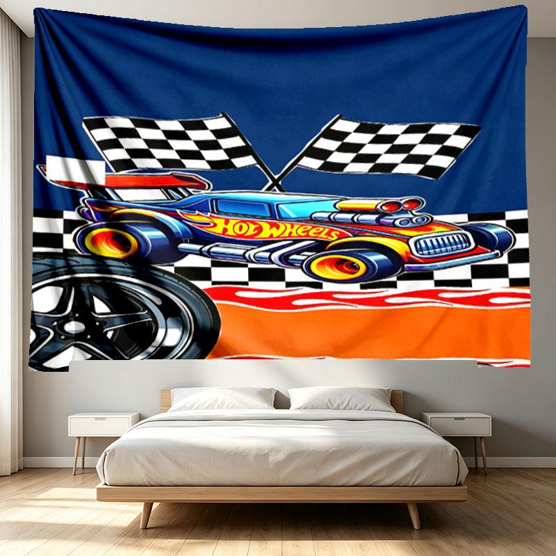 Hot Wheels Print Tapestry - Portable Wall Decor Cloth, for Home, Dorm, Travel, Bedroom, Living Room - Ideal Birthday Housewarming Gift