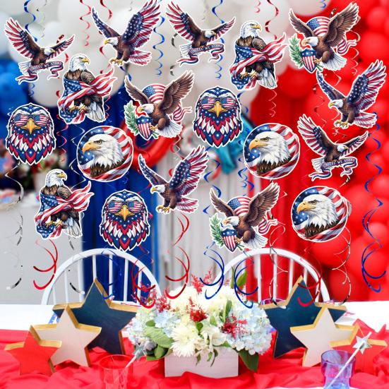 48 Pcs Patriotic Hanging Swirls Decoration Eagle American Flag Ceiling Hanging Foil Streamers for Veteran Day Party Supplies